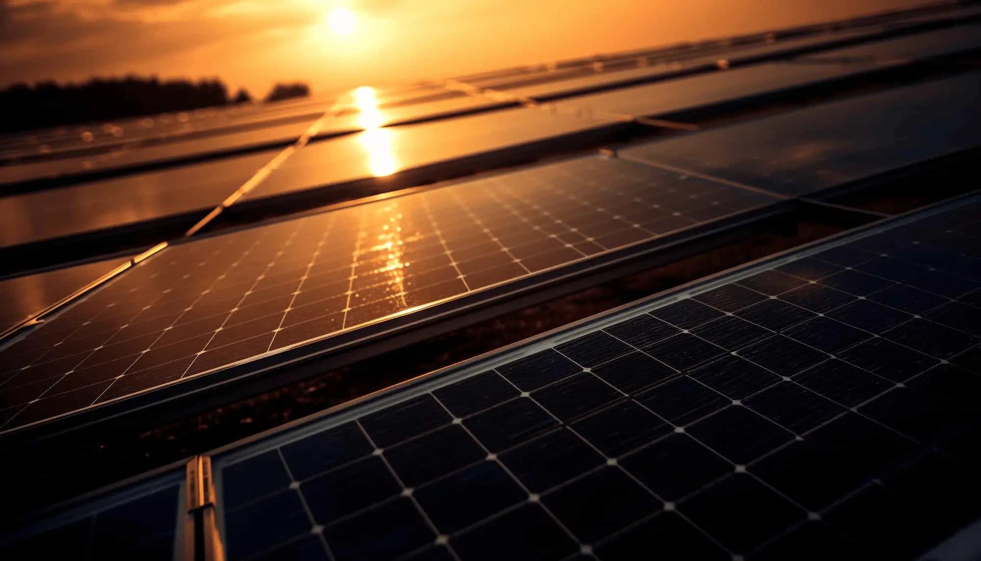 Panouri fotovoltaice instalate pe intr-un parc fotovoltaic
